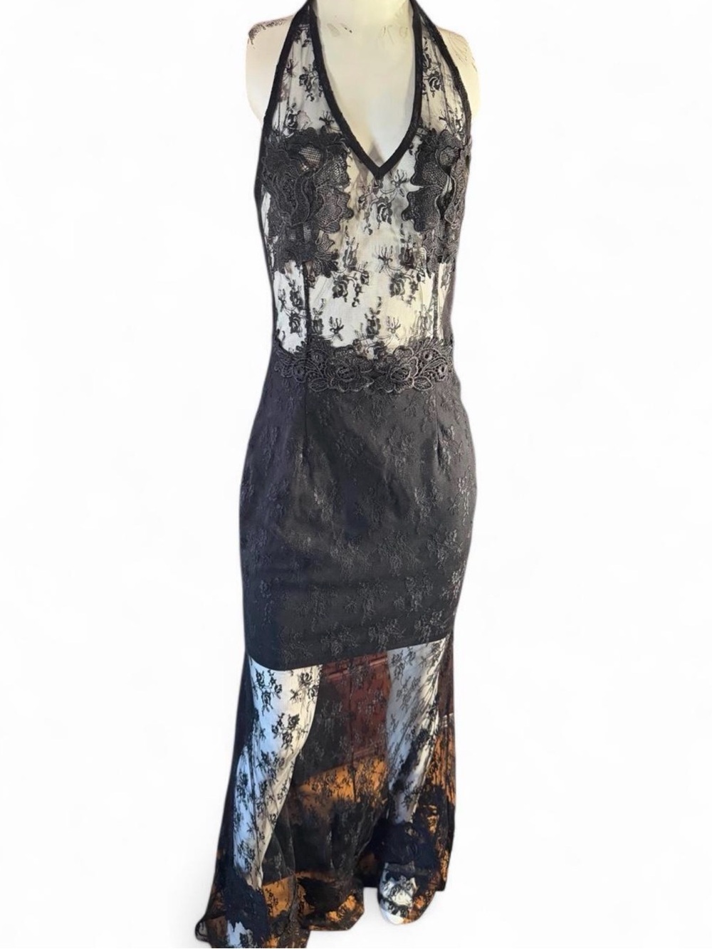 SYMPHONY Black Lace Halter Maxi Dress -lingerie